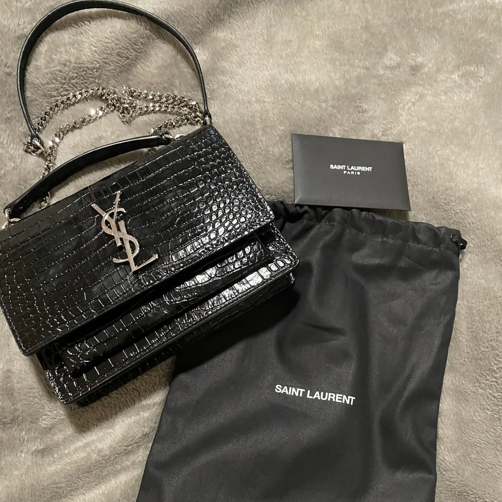 YSL Sunset Croc Shoulder Bag
